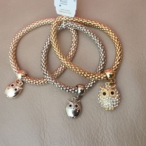 2 for $20 3pcs/set Cute Crystal Owl Bracelets & Bangles Bracelets Elastic